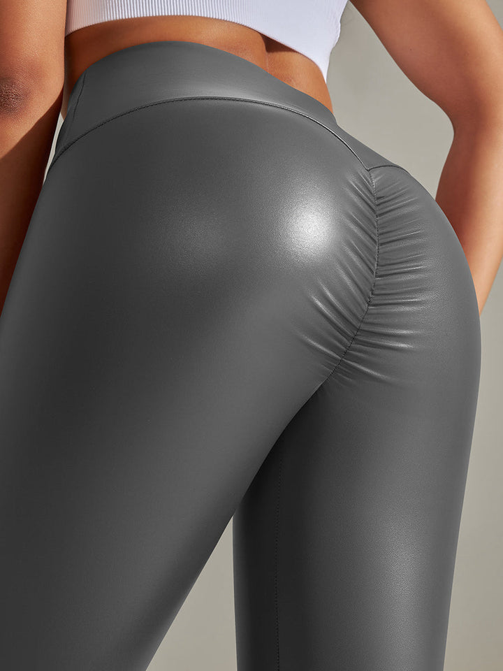 Female Scrunch Bum PU High-rise Leggings