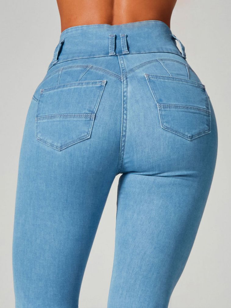 Female Denim Buttons Hip-lift High-waisted Leggings