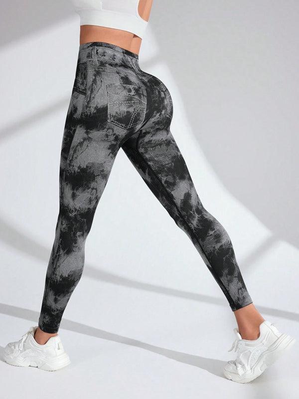 Female Hot Tie-dye Denim Pocket Scrunch Bum Leggings