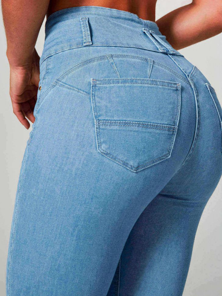 Female Denim Buttons Hip-lift High-waisted Leggings