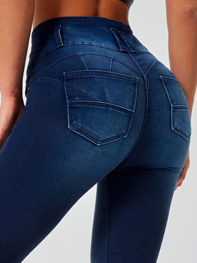 Female Denim Buttons Hip-lift High-waisted Leggings