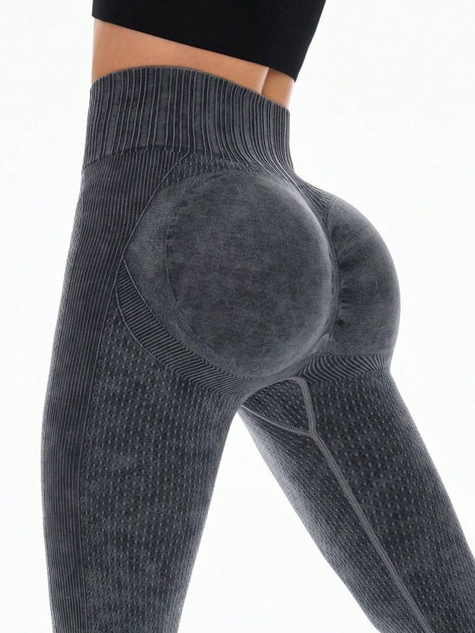 Female Ribbed Denim Scrunch Bum High-rise High-waisted Leggings