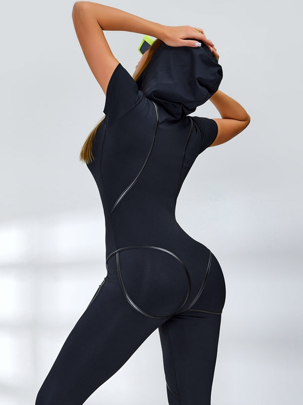 Female Stylish Push-Up Zipper Hooded Jumpsuit