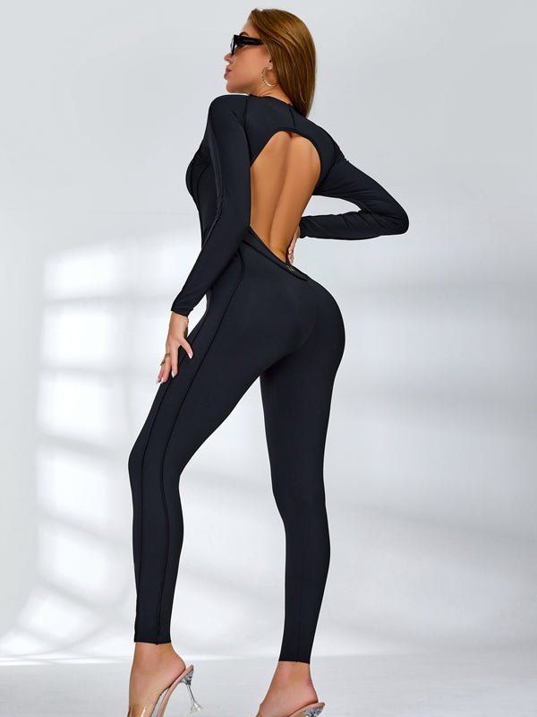 Female Heart Backless Long Sleeves Jumpsuit