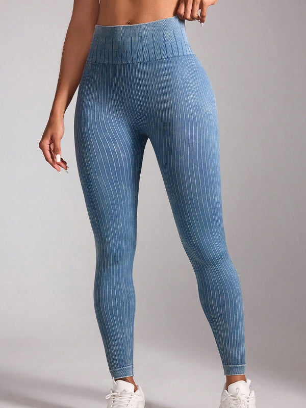 Female Denim Scrunch Bum Hip-lift High-waisted Stripe Leggings