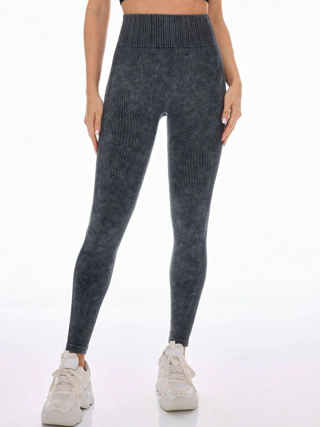 Female Ribbed Denim Scrunch Bum High-rise High-waisted Leggings