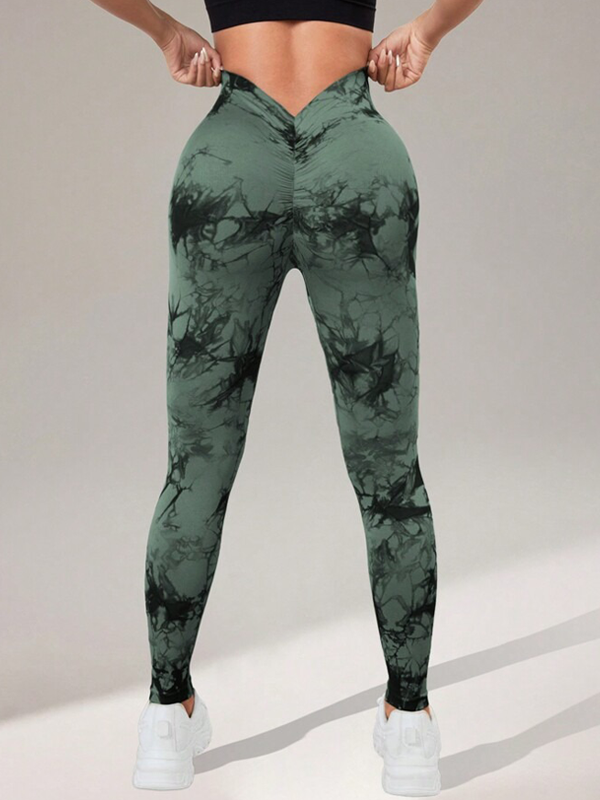 Female Hot Tie-dye Deep V Back Leggings