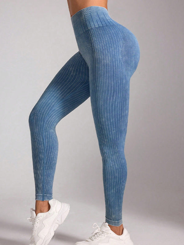 Female Denim Scrunch Bum Hip-lift High-waisted Stripe Leggings