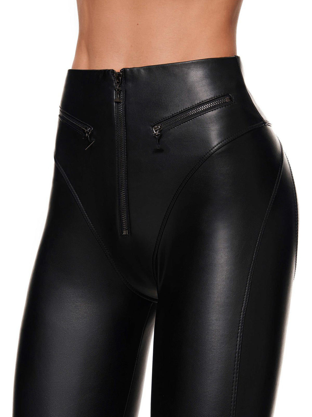 Female PU Zipper Fly-eye Hip-lift Leggings