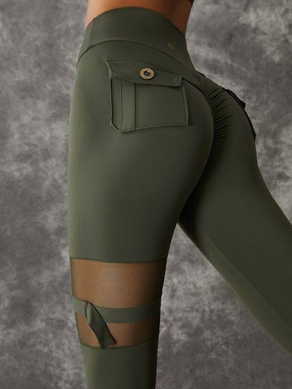 Female Unique Cut Out Pocket Mesh Scrunch Bum Leggings