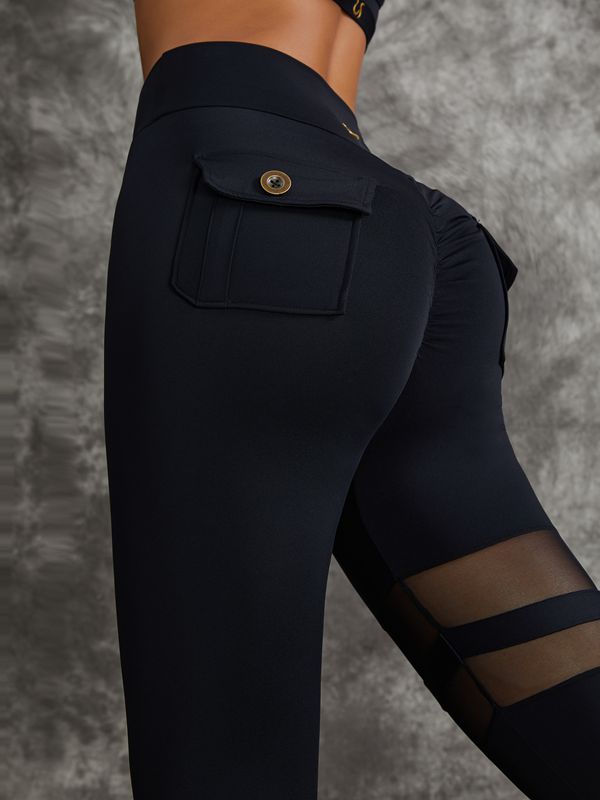 Female Unique Cut Out Pocket Mesh Scrunch Bum Leggings