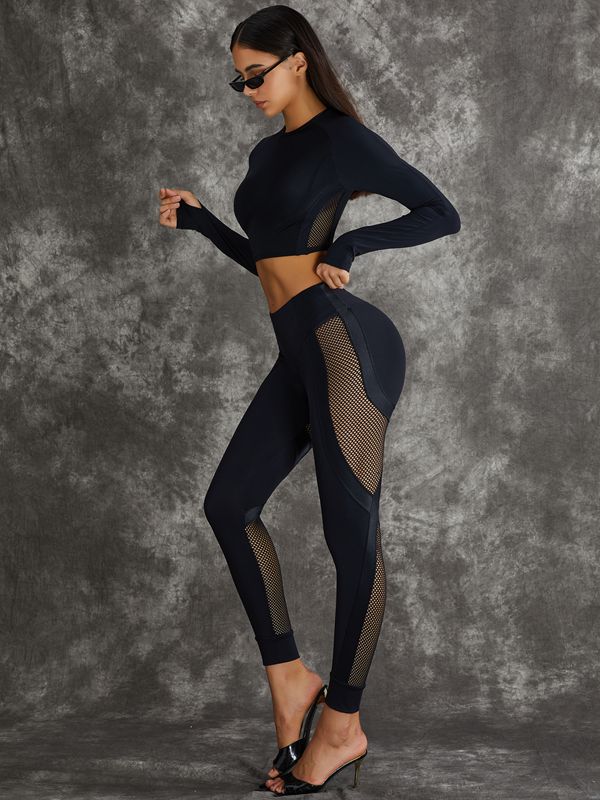 Female PU Net Thumbholes High-rise Hip-lift Leggings