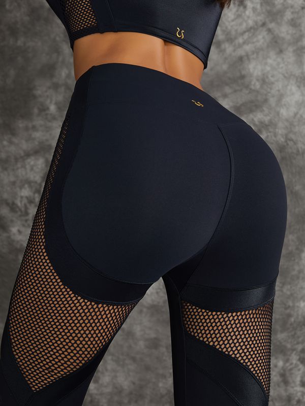 Female PU Net Thumbholes High-rise Hip-lift Leggings