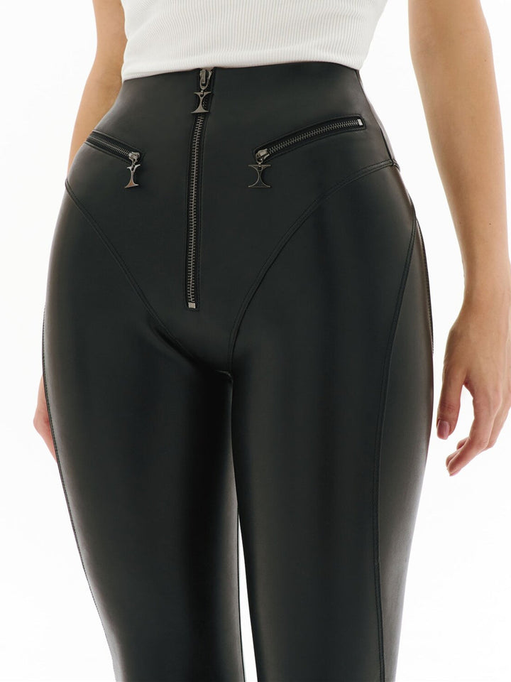 Female PU Zipper Fly-eye Hip-lift Leggings