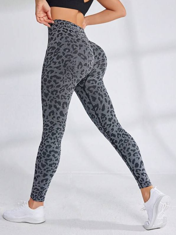 Female Leopard Print Elastic Tight Scrunch Bum Leggings