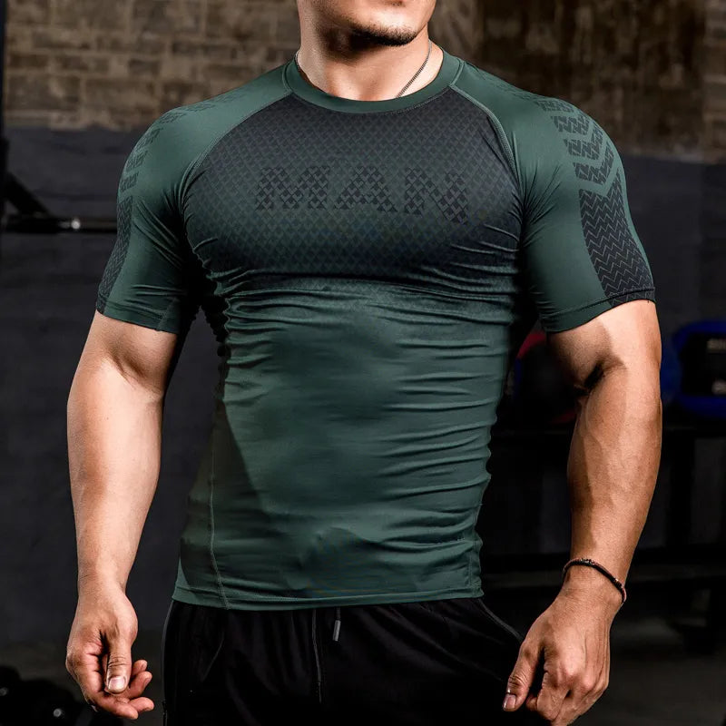 Black-Fog Green Compression Baselayer T-Shirt