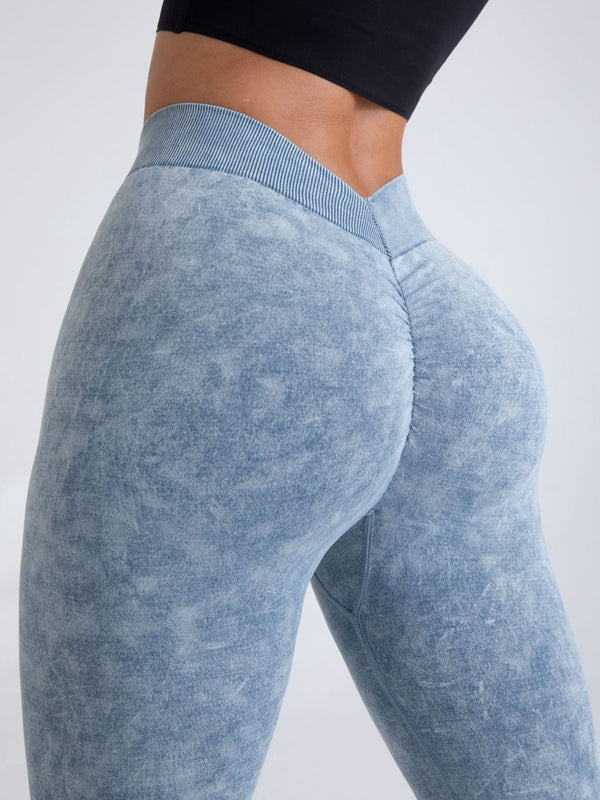 Female Denim Deep V Back Scrunch Bum Leggings