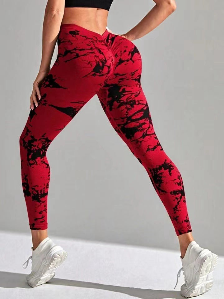 Female Hot Tie-dye Deep V Back Leggings