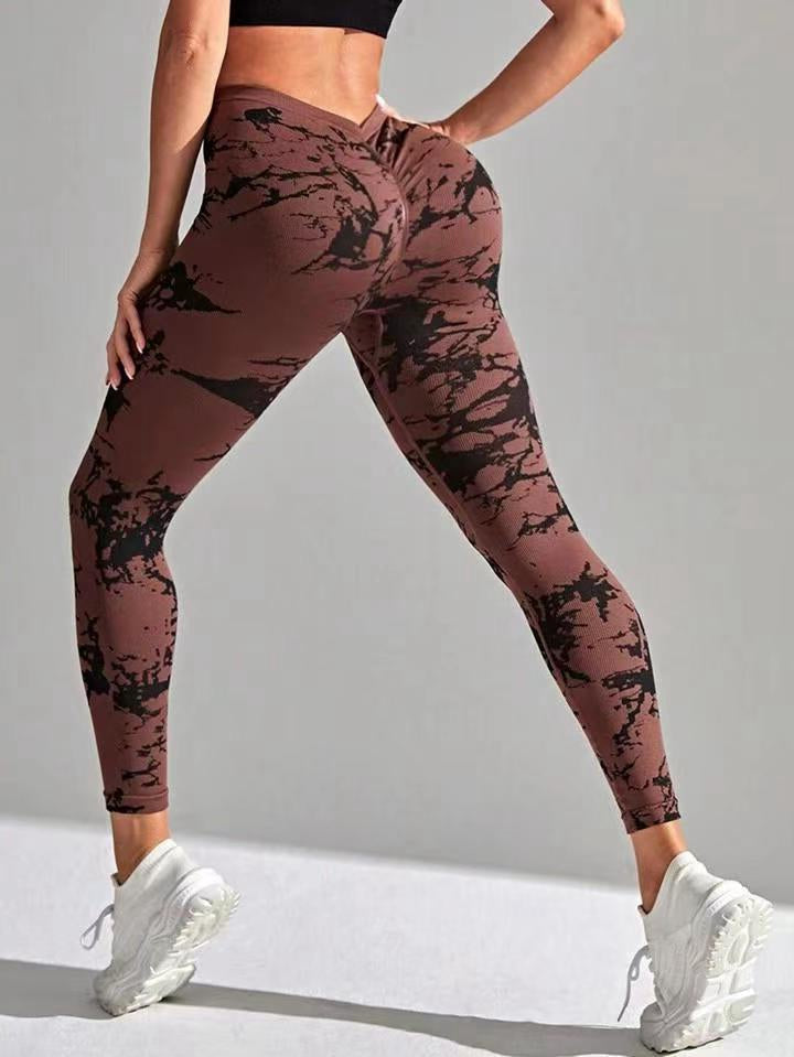 Female Hot Tie-dye Deep V Back Leggings