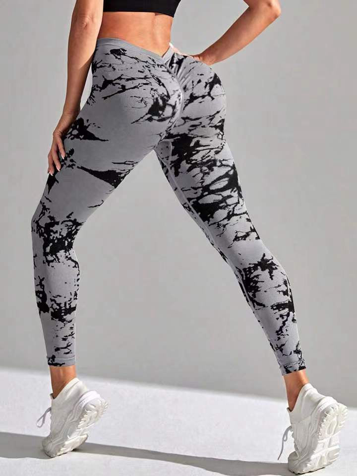 Female Hot Tie-dye Deep V Back Leggings