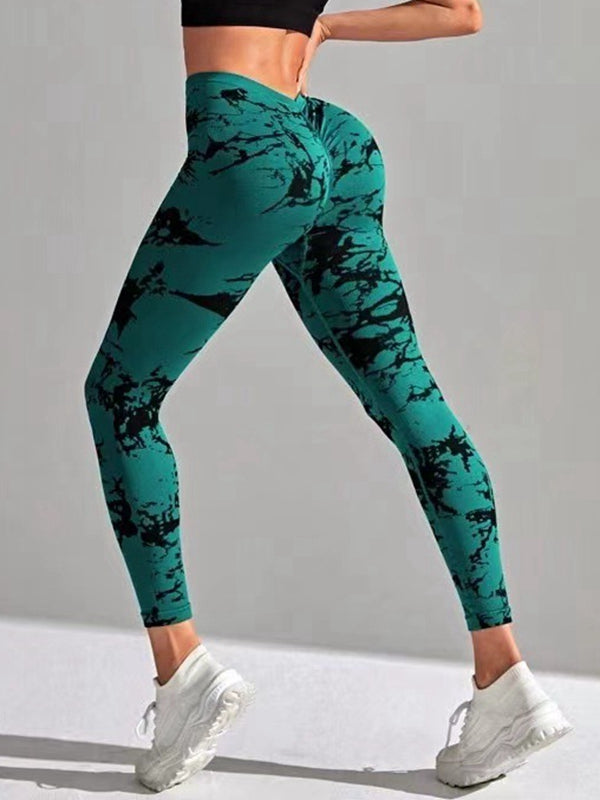 Female Hot Tie-dye Deep V Back Leggings