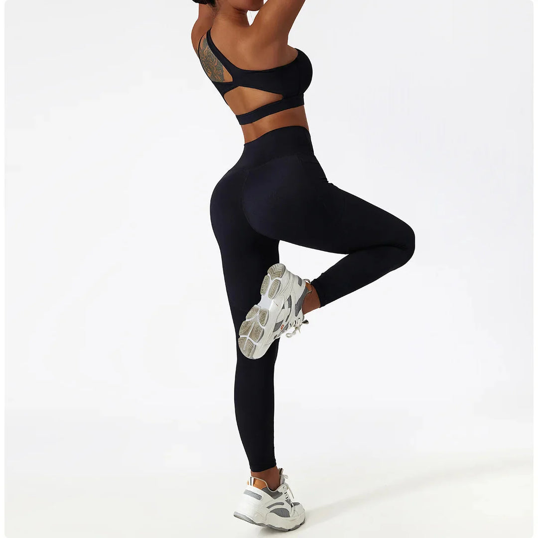 Elevate Your Workout: Stylish One-Shoulder Yoga Set with Leggings and Crop Top