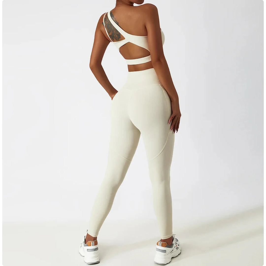 Elevate Your Workout: Stylish One-Shoulder Yoga Set with Leggings and Crop Top