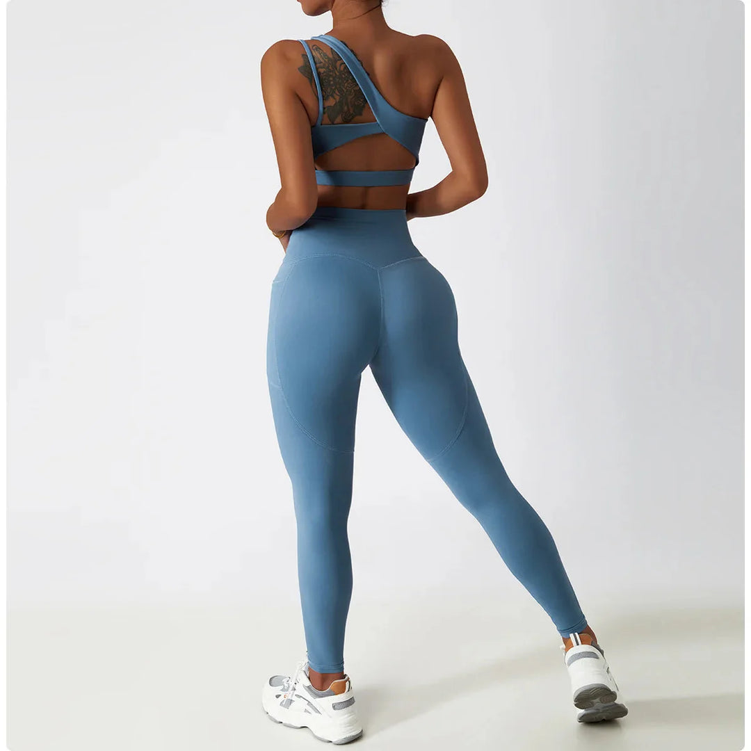 Elevate Your Workout: Stylish One-Shoulder Yoga Set with Leggings and Crop Top