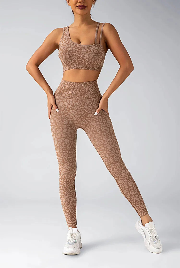 Wild & Free Leopard Print Gym Set - Stylish Leggings & Top Combo