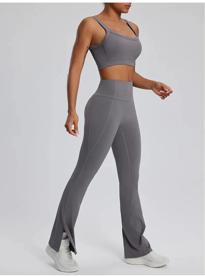 Elevate Your Workout with the Dominance Athletic Flared Gym Set - Stylish Leggings & Supportive Bra Combo