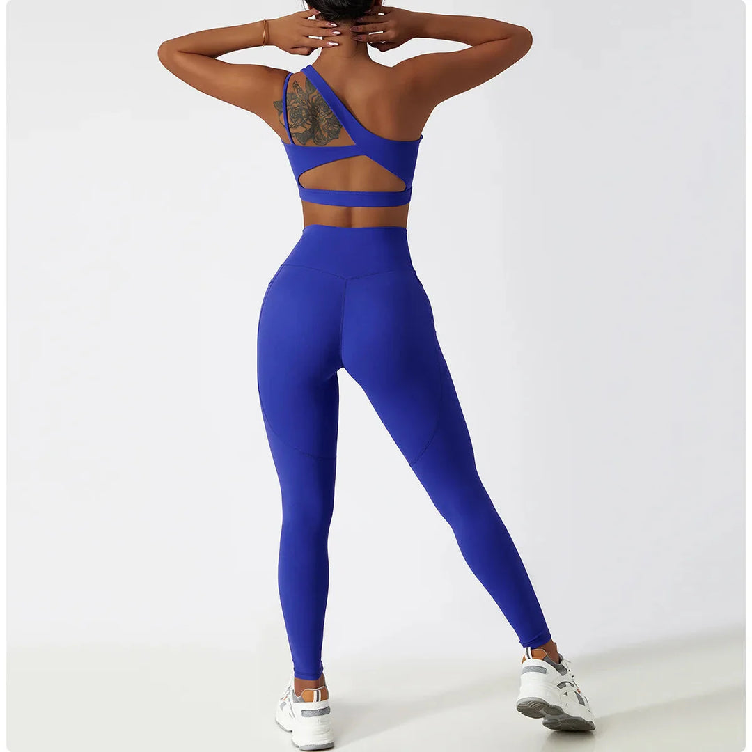 Elevate Your Workout: Stylish One-Shoulder Yoga Set with Leggings and Crop Top