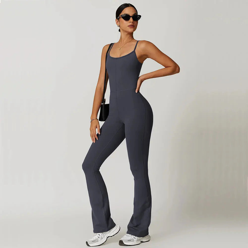 Chic Flared Jumpsuit with Stylish Traced Design