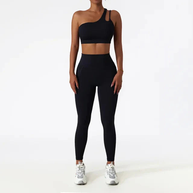 Elevate Your Workout: Stylish One-Shoulder Yoga Set with Leggings and Crop Top