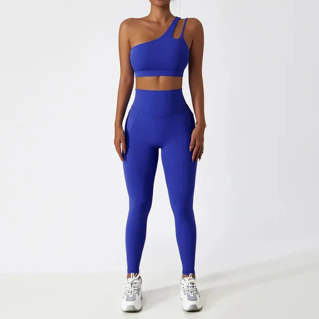 Elevate Your Workout: Stylish One-Shoulder Yoga Set with Leggings and Crop Top