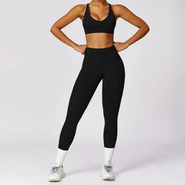 Empower Your Workout Crisscross Gym Set - Stylish Leggings & Supportive Bra