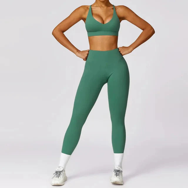 Empower Your Workout Crisscross Gym Set - Stylish Leggings & Supportive Bra