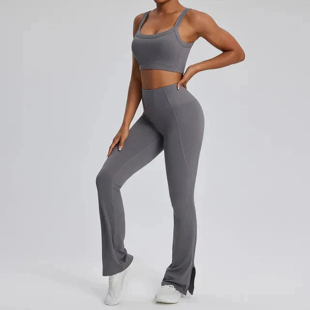 Elevate Your Workout with the Dominance Athletic Flared Gym Set - Stylish Leggings & Supportive Bra Combo