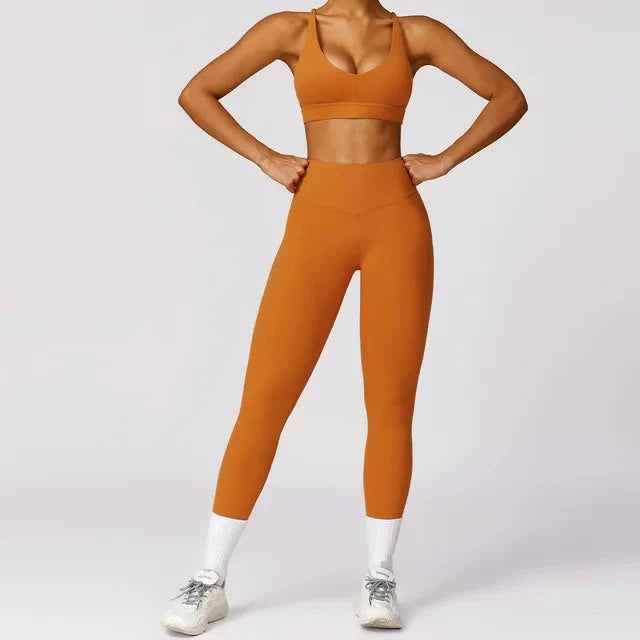 Empower Your Workout Crisscross Gym Set - Stylish Leggings & Supportive Bra