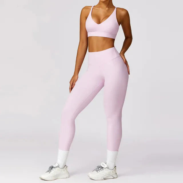 Empower Your Workout Crisscross Gym Set - Stylish Leggings & Supportive Bra